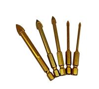 5pcs Gold-Plated Coated Glass Drill Bits Set 3mm 4mm 6mm 8mm 10mm with Hex Shank for Ceramic Tile Marble Mirror Glass