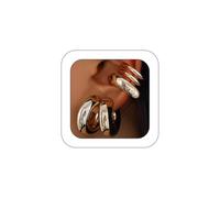 5pcs Gold Round Cuff Earrings Sets for Women Trendy Stackable Statement Circle Huggie Cartilage Ear Cuffs Chunky Fashion Hoop Earrings Party Jewelry, L, Metal, No Gemstone