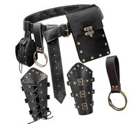 5PCS Gothic PU Leather Utility Belt Set Vintage Phone Holder Multi-Pocket Waist Pack for LARP Outdoor Cosplay Medieval Steampunk Phone Bag Belt Set