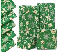 5pcs Green Christmas Wrapping Paper Sheets, QRTDXP 50 * 70cm Recyclable Kraft Gift Paper with Various Christmas Pattern for Packing Xmas Party Presents