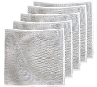 5Pcs Grey Non-Scratch Scrubbing Wire Dishwashing Rags, Double Stainless Steel Scrubber, Steel Wire Dish Towel, Microfiber Dish Cloths, Resuable Dishwashing Rags for Wet and Dry Cleaning Tools