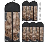 5PCS Hair Extensions Storage Bag with Hanger，80cm Extra Long Portable Wig Storage Bags Dustproof & Waterproof Wig Travel Bags Store Style Hair for Multiple Wigs, Black