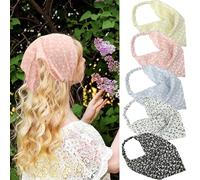 5PCS Hair Scarf Headband for Women,Floral Elastic Head Scarf Boho Headbands Chiffon Cute Triangle Headscarf for Women Girls Hair Accessory