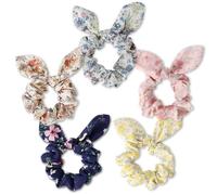 5Pcs Hair Scrunchies for Women,Bunny Ear Scrunchies Hair Ties,Cute Bow Scrunchies for Thick Hair,Colorful Ponytai Holder,Chiffon Hair Band,Hair Accessories for Women Girls