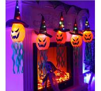 5PCS Halloween Decorations Outdoor Lights - Waterproof Witch Hat String Lights With 5 Glowing Ghost Hat Lamps - Battery Powered for Home, Yard, Garden, Tree