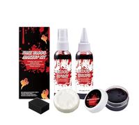 5PCS Halloween Fake Blood Makeup Set,Halloween Washable Fake Blood Spray and Fake Tattoos Scar Stickers for Halloween Vampire Zombie Makeup Accessories