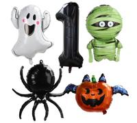 5Pcs Halloween Foil Balloons Number1 Spider Mummy Pumpkin Bat Ghost Balloon | 5Pcs Halloween Foil Balloons Number 1 Spider Mummy Pumpkin Bat Ghost Balloon Set for Halloween Birthday Party Decorations