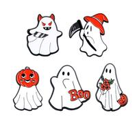 5Pcs Halloween Ghost Enamel Brooch - Pumpkin Reaper/Death's Scythe Devil Boo Lapel Pin - Cute Flower Smile Heart leaves Pattern Badges Gifts for Women Men, Enamel Zinc, no gemstone