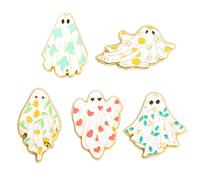 5Pcs Halloween Ghost Enamel Brooch - Pumpkin Reaper/Death's Scythe Devil Boo Lapel Pin - Cute Flower Smile Heart leaves Pattern Badges Gifts for Women Men, Enamel Zinc, no gemstone