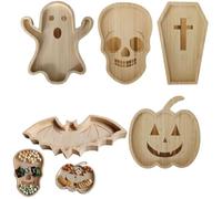 5Pcs Halloween Ghost Wooden Serving Platters Halloween Charcuterie Board,Pumpkin Ghost Serving Trays,Cheese Cutting Board,Wood Tray Plates for Home Party Dinnerware Supplies