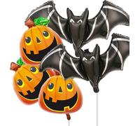 5PCS Halloween Party Balloons Decorations, Large Black Bat Orange Pumpkin Halloween Foil Balloons for Birthday Baby Shower Trick or Treat Party Decor
