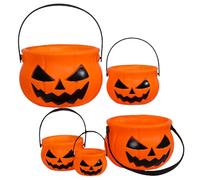 5Pcs Halloween Pumpkin Bucket Plastic Halloween Trick or Treat Buckets with Handle Devil Smile Pumpkin Candy Bucket for Party Decorations, Plastic, Ha