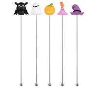 5pcs Halloween Swizzle Sticks, Stainless Steel Halloween Cocktail Stirrers Halloween Drink Stirrers Halloween Stir Sticks Halloween Reusable Stir Sticks for Restaurant Bar Home Cafe