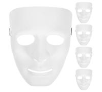 5pcs Halloween White Plastic Full Face Street Dance Dancer Mask Adult | Easy Wear with Adjustable Elastic Band, Carnival and Masquerade Party Use, Costume Accessory for Adults