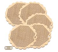 5pcs Handmade DIY Cross Stitch Wood Chips Cross Stitch Wooden Pendant Beige Round Wood Material Supplies for Birthday Holiday Crafts