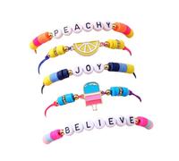 5Pcs Handmade Rainbow Polymer Clay Flamingo Coconut Tree Braided Bracelet Bohemian Colorful Fruit Watermelon Flower Leaf Charm Bracelet Best Friend Preppy Bracelets for Women Summer Beach Jewelry, M