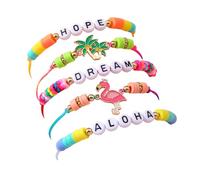 5Pcs Handmade Rainbow Polymer Clay Flamingo Coconut Tree Braided Bracelet Bohemian Colorful Fruit Watermelon Flower Leaf Charm Bracelet Best Friend Preppy Bracelets for Women Summer Beach Jewelry, M