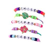 5Pcs Handmade Rainbow Polymer Clay Flamingo Coconut Tree Braided Bracelet Bohemian Colorful Fruit Watermelon Flower Leaf Charm Bracelet Best Friend Preppy Bracelets for Women Summer Beach Jewelry, M