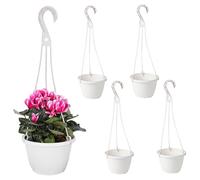 5Pcs Hanging Baskets Plastic Flower Pot Wall Hanging Planters Plant Holder with Hook for Garden Indoor Outdoor Plant White