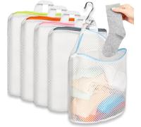 5Pcs Hanging Laundry Bags for Socks with S Hooks, 5 Color Mesh Laundry Bags for Washing Machine