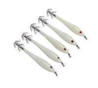 5PCS Hard Fishing Lure Simulation Squid False Bait Hooks, Artificial Squid Double Hook Jigs, Double Row Hook with Tips for Hooking Rate, Stainless (Luminous white)