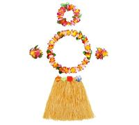5Pcs Hawaiian Leis Hula Grass Skirt Set, Hawaiian Flower Leis Necklace Headband Bracelets Luau Skirts, Hawaii Luau Skirts Necklace Costume For Kids and Adults Summer Beach Tropical Party Decorations