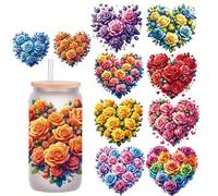5pcs Heart-Shaped Rose Love UV DTF Cup Wraps Transfer Waterproof Sticker for Glass Cups Furniture Craft DIY Crafts，Rub on Transfer Stickers for DIY Water Bottle Laptop Decal Wood Car