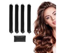 5pcs Heatless Hair Curler Set with Silk Scarf - Overnight Blowout Curling Rods, Soft Flexible Rollers for All Hair Types, No Heat Damage, Comfortable Velvet Satin Design (Black)