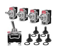 5pcs Heavy Duty Rocker Toggle 15A 250V 20A 125V SPST 2Pin ON/Off Switch Metal Bat Waterproof Boot Cap Cover