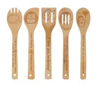 5PCS Hedgehog Wooden Cooking Spoons Kitchen Decor Hedgehog Gifts for Women Men Hedgehog Lovers Birthday Gifts Party Favors Housewarming Wedding Bamboo Cooking Spoons for Everyday Use