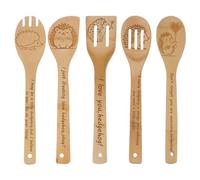 5PCS Hedgehog Wooden Cooking Spoons Set Hedgehog Gifts for Women Kitchen Decor Bamboo Cooking Utensil Spoons for Housewarming Wedding Anniversary Thanksgiving Christmas Gifts Mom Women