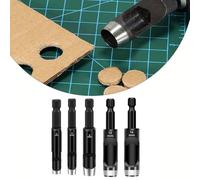 5pcs Hollow Punch with Hex Shank Adapter for Leather Hole Punching - 5/6/8/12/14mm Carbon Steel Puncture Tool for Leather, Vinyl, Plastic, Synthetic Materials, Rubber Gaskets