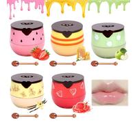 5PCS Honey Bee Lip Balm UK Lips, Natural Moisturizing Bee Lip Balm Pot, for Moisturizing Preventing Dry Cracked, Strawberry, Watermelon, Apple, Vanilla, Honey