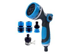 5pcs Hose Sprayer Set, Multi-Function Nozzle, Heavy Duty Spray Gun, High-Pressure Hose Nozzle, Hand Sprayer with 10 Modes and Water Flow Control for Watering, Cleaning, Pets and Car Washing (Blue)