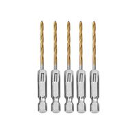 5pcs HSS Drill Bit Set with 1/4 Inch Hex Shank, High Speed Steel Titanium Coated, 0.5-6.5mm for Cordless Screwdrivers, Wood, Plastic, Metal, Gold+Silver