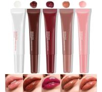 5Pcs Hydrating Lip Gloss Lip Jam Set, High Shine Glass Finish Nude Colors Moisturizing Glitter Plumping Lip Gloss Shiny Jelly Liquid Lipstick for Girls and Women