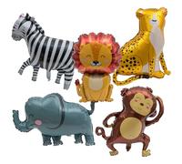 5PCS HYMC Jungle Safari Animals Balloons, Jungle Safari Theme Birthday Party Decorations, Lions Zebra Elephant Monkey Leopard Foil Balloons for Boys Zoo Birthday Baby Shower Party Decor Supplies
