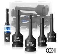 5PCS Impact Hex Bit Socket Set, 1/2 Inch Allen Key Sockets Set 6MM&8MM, 3/8 inch Hex Impact Socket Bits 6MM&8MM, 1/2" Drive Adaptor with Storage Case
