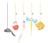 5PCS Indoor Cat Kitten Door Hanging Toys Cute Self Play Chase Kitten Teaser with Suction Cups Elastic Ropes Bells