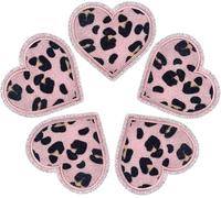 5Pcs Iron on Patches Leopard Heart Shaped Embroidered Kawaii Applique Sew On Fashion Accessories Cute Patches DIY Decoration for Repairing Clothes Jeans Hats Backpacks Jackets (Pink)