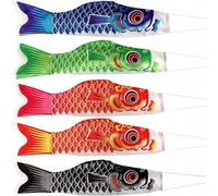 5Pcs Japanese Carp Windsock, Koi Fish Flag Streamer Outdoor Decor, Colorful Hanging Garden Backyard Decoration, Waterproof Flying Fish for Tree Wall Boat Party (55x13cm)