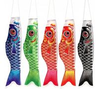 5Pcs Japanese Carp Windsock, Koi Fish Flag Streamer Outdoor Decor, Colorful Hanging Garden Backyard Decoration, Waterproof Flying Fish for Tree Wall Boat Party (70x17cm)