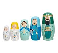 5Pcs Jesus Nesting Dolls Set, Christmas Nesting Nativity Set for Kids, Handmade Wooden Holy Family Russian Nativity Figurines for Home Decoration