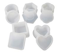 5Pcs Jewelry Box Molds with Heart Shape Silicone Resin Mold Hexagon Storage Box Square Epoxy Molds for Silicone