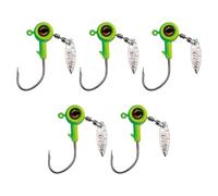 5Pcs Jigs Head Fishing Hook with Spinner Spoon Rotating Sequins Jigs Lures for Saltwater Freshwater Double Locking Triangular