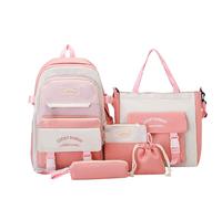 5Pcs Kawaii Backpack, Large Capacity Cute Backpack for School, Kawaii School Bag Combo Kit with Shoulder bag,Handbag,Crossbody,Pen bag and Lucky bag, Aesthetic Backpack for Teenage Girls (Pink)