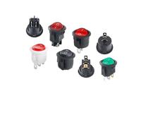 5Pcs KCD1-105 Rocker Switch Black White Red Green LED 2/3/4 Pin 2/3 Gear ON OFF 10A 6A Full Circle Half Circle Power Switch 20mm IDGTTLDF(Red 2P 2Gear)