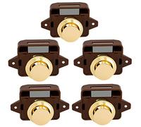 5Pcs Keyless Button Catch Door Knob Lock for RV Cabinet Boat Motor Home Cupboard, Brown Gold