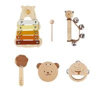 5Pcs Kids Wooden Musical Instruments Toys - Toddlers Bear Musical Toys Set, Baby Sensory Xylophone Tambourine Percussion Instruments Castanets for Boys Girls Gifts Musical Enlightment Christmas