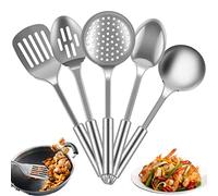 5Pcs Kitchen Cooking Utensils Set Stainless Steel Spoons Spatula Set with Ergonomic Handle Heavy-Duty Spoons Utensils with Hanging Hole Kitchen Gadgets Tools Set for Cooking